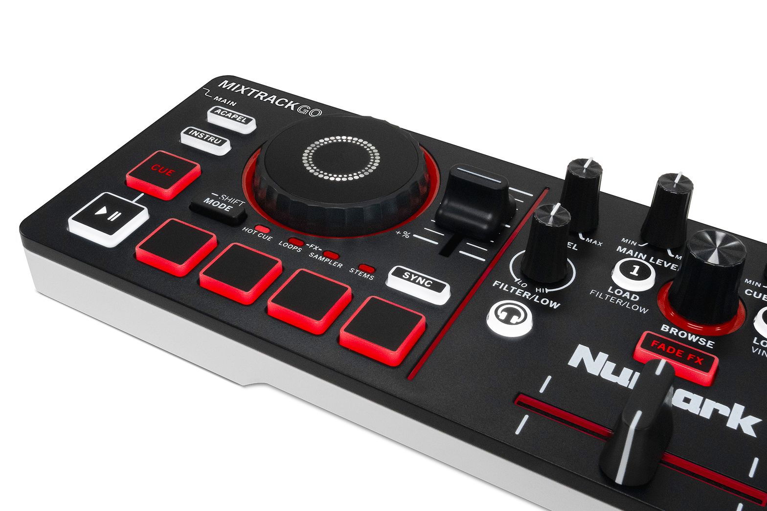 MixTrack Go Stems kontrol pad'leri ve Acapel/Instru butonları